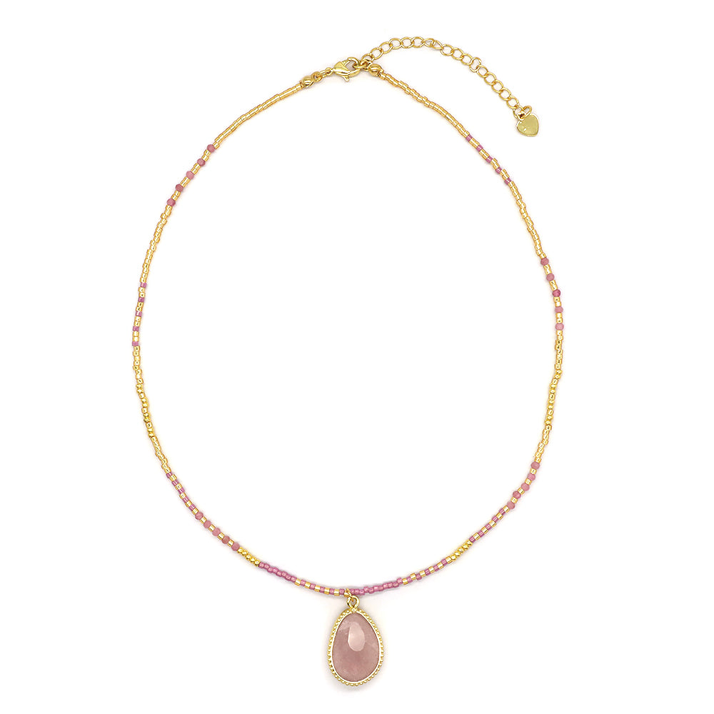 Miyuki Natural Stone Beads 925 Sterling Silver Pendant Necklace