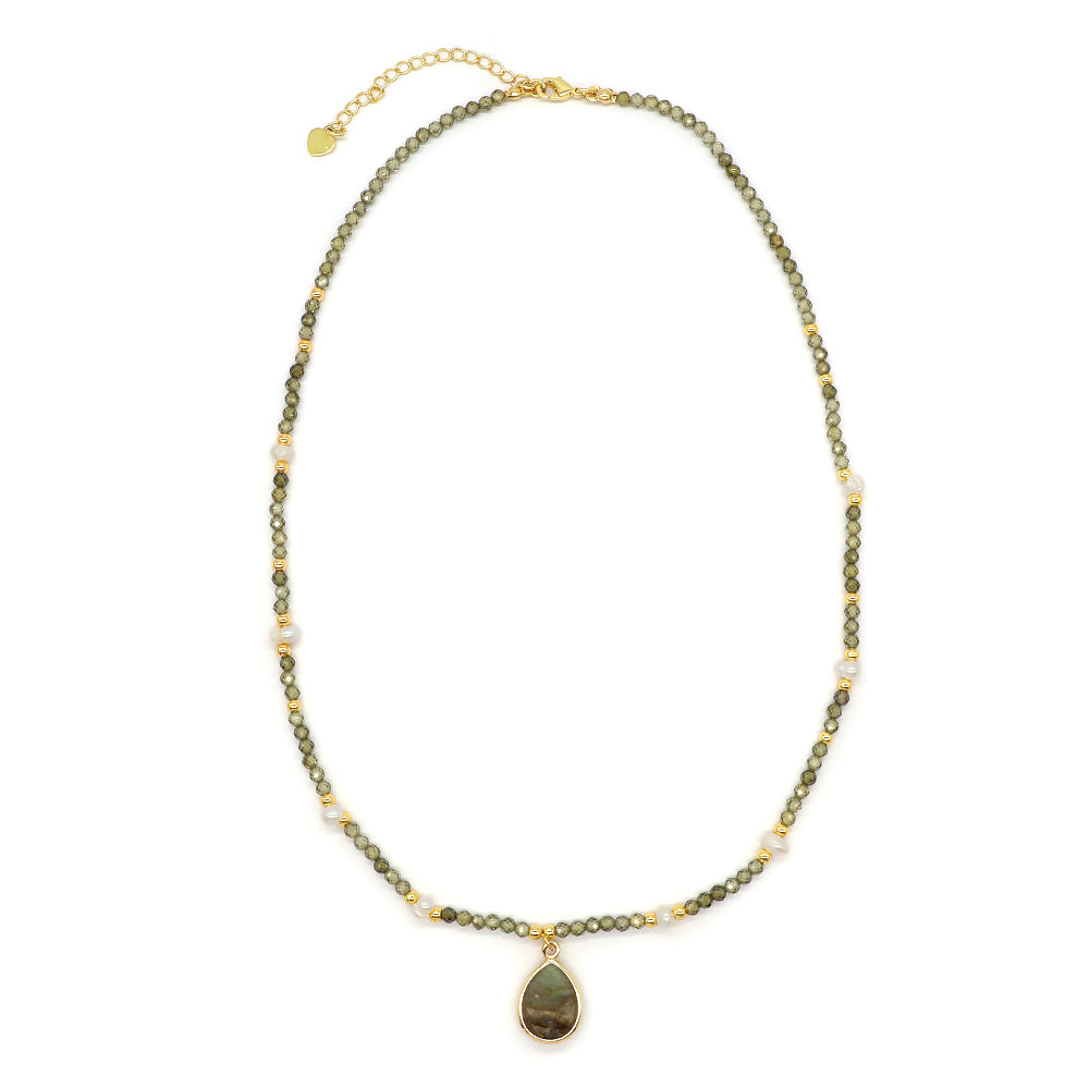 Colorful Natural Stone Beads Pendant Necklace With Fresh Water Pearl