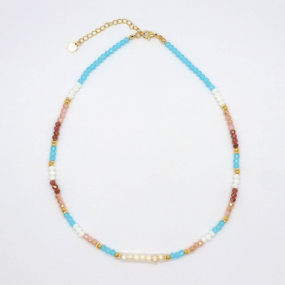 Colorful CZ Glass Crystal Beads Bracelet With Fresh Water Pearl