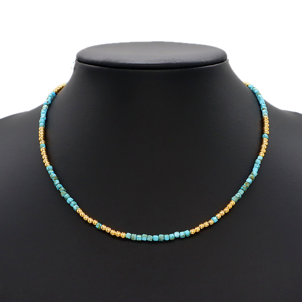 Custom Handmade Natural Stone Anyolite Turquoise Beads Necklace