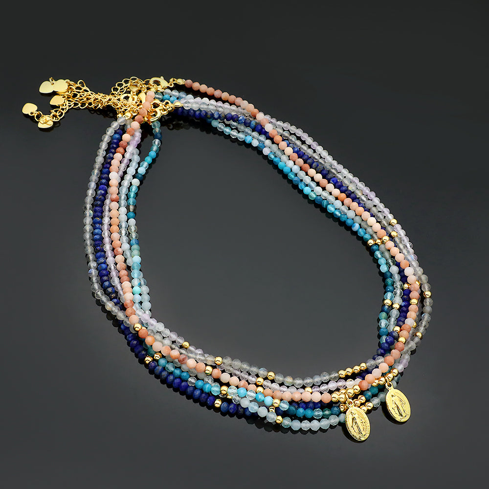 Customized Handmade Gold Plated 925 Sterling Silver Pendant Natural Stone Beads Necklace
