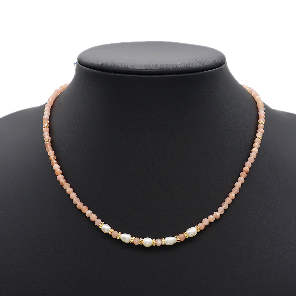 Multi-color Natural Stone Beads With Fresh Water Pearl Handmade Necklace