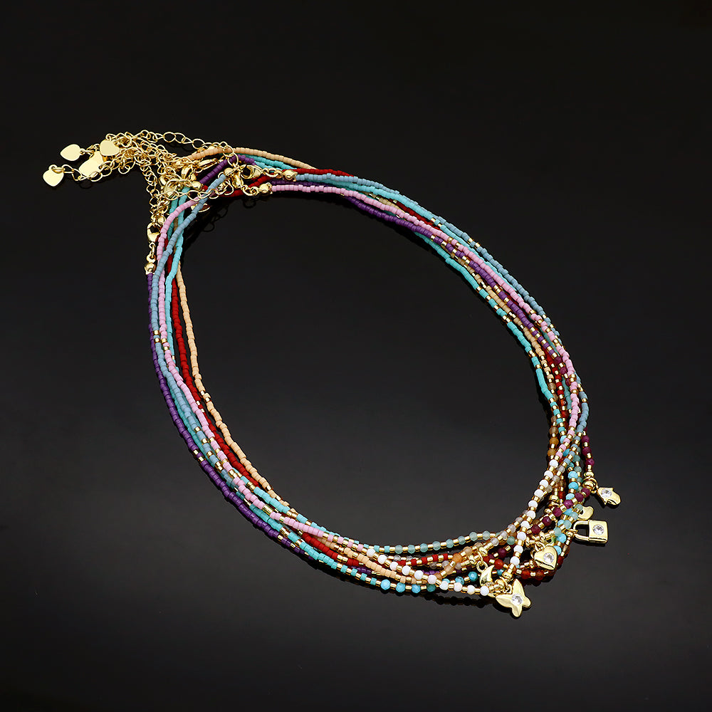 Custom Handmade Colorful Miyuki Necklace With Natural Stone Brass Necklace