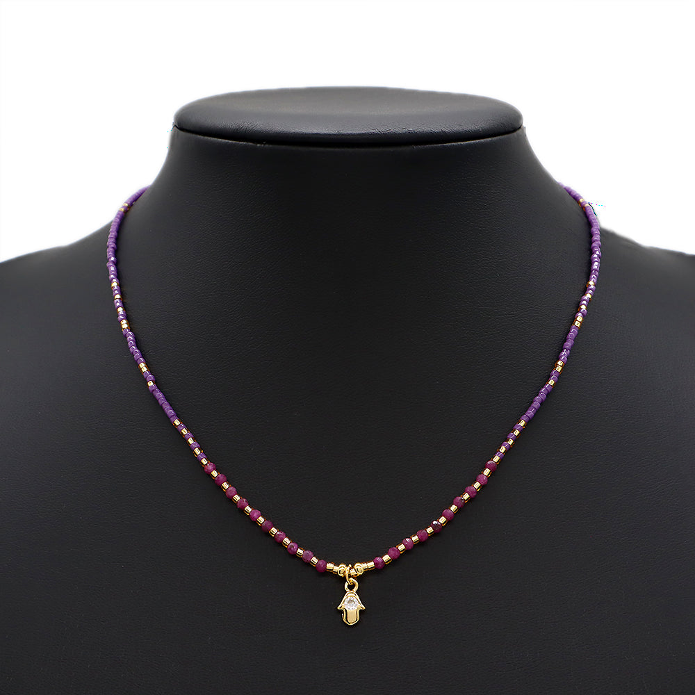Custom Handmade Colorful Miyuki Necklace With Natural Stone Brass Necklace