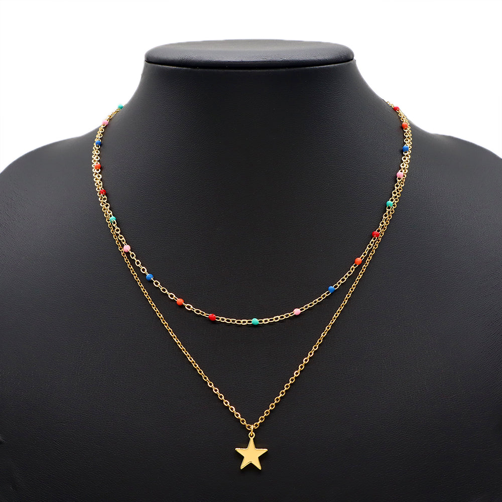 Handmade Custom Enamel Double Layer Natural Stone Necklace With Chain Necklace