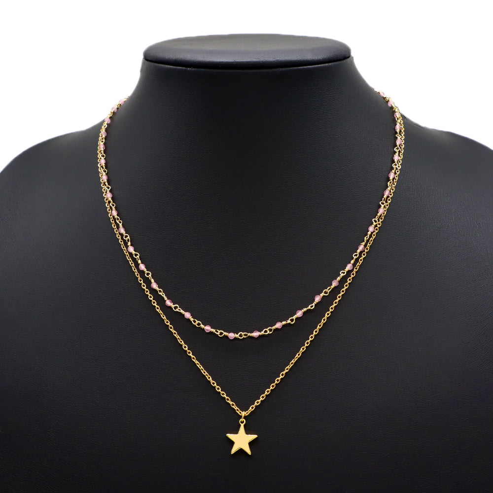 Handmade Custom Enamel Double Layer Natural Stone Necklace With Chain Necklace