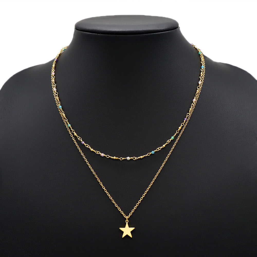 Handmade Custom Enamel Double Layer Natural Stone Necklace With Chain Necklace