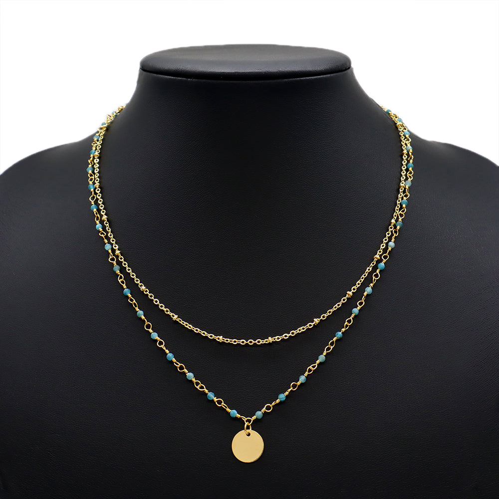 Handmade Custom Natural Stone Double Layer With Pendant Necklace