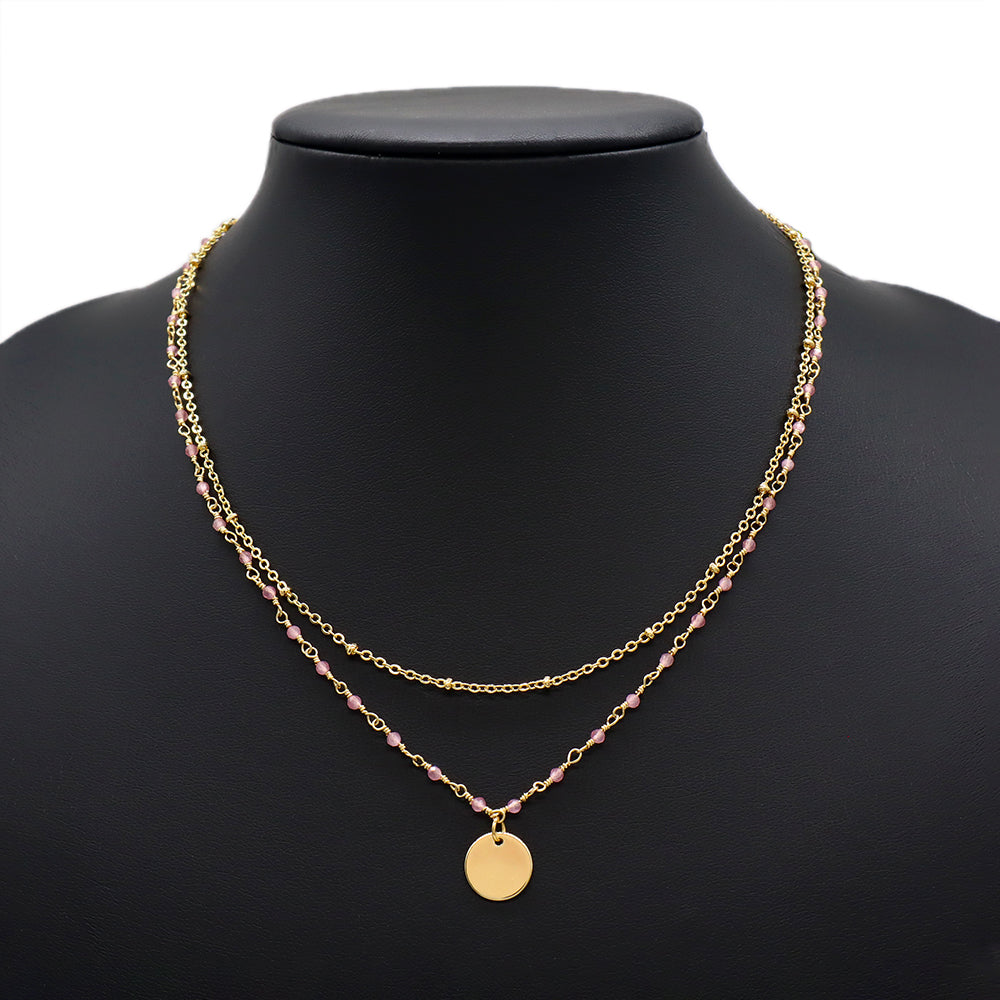 Handmade Custom Natural Stone Double Layer With Pendant Necklace