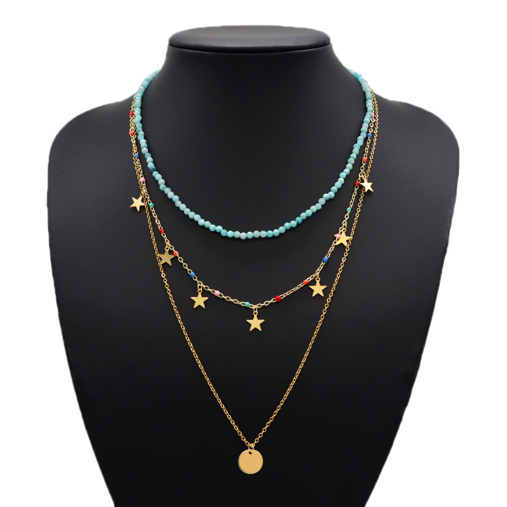 Handmade Custom Natural Stone Enamel Three Layers Pendant Enamel Necklace