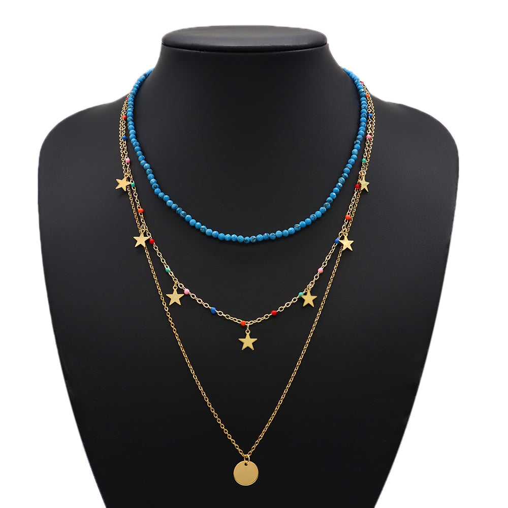 Handmade Custom Natural Stone Enamel Three Layers Pendant Enamel Necklace