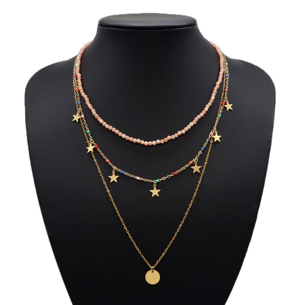 Handmade Custom Natural Stone Enamel Three Layers Pendant Enamel Necklace