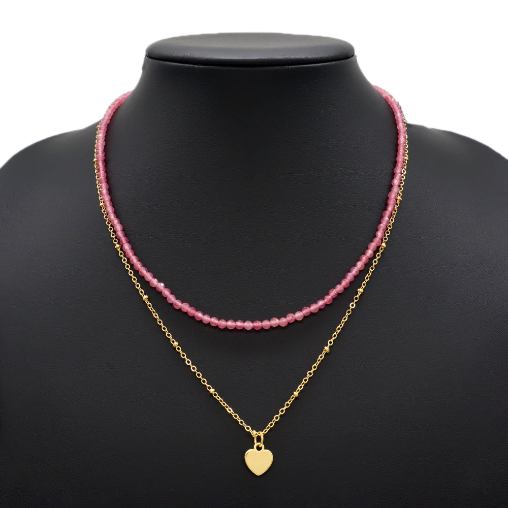 Handmade Custom Brass With Pendant Natural Stone Double Layer Necklace