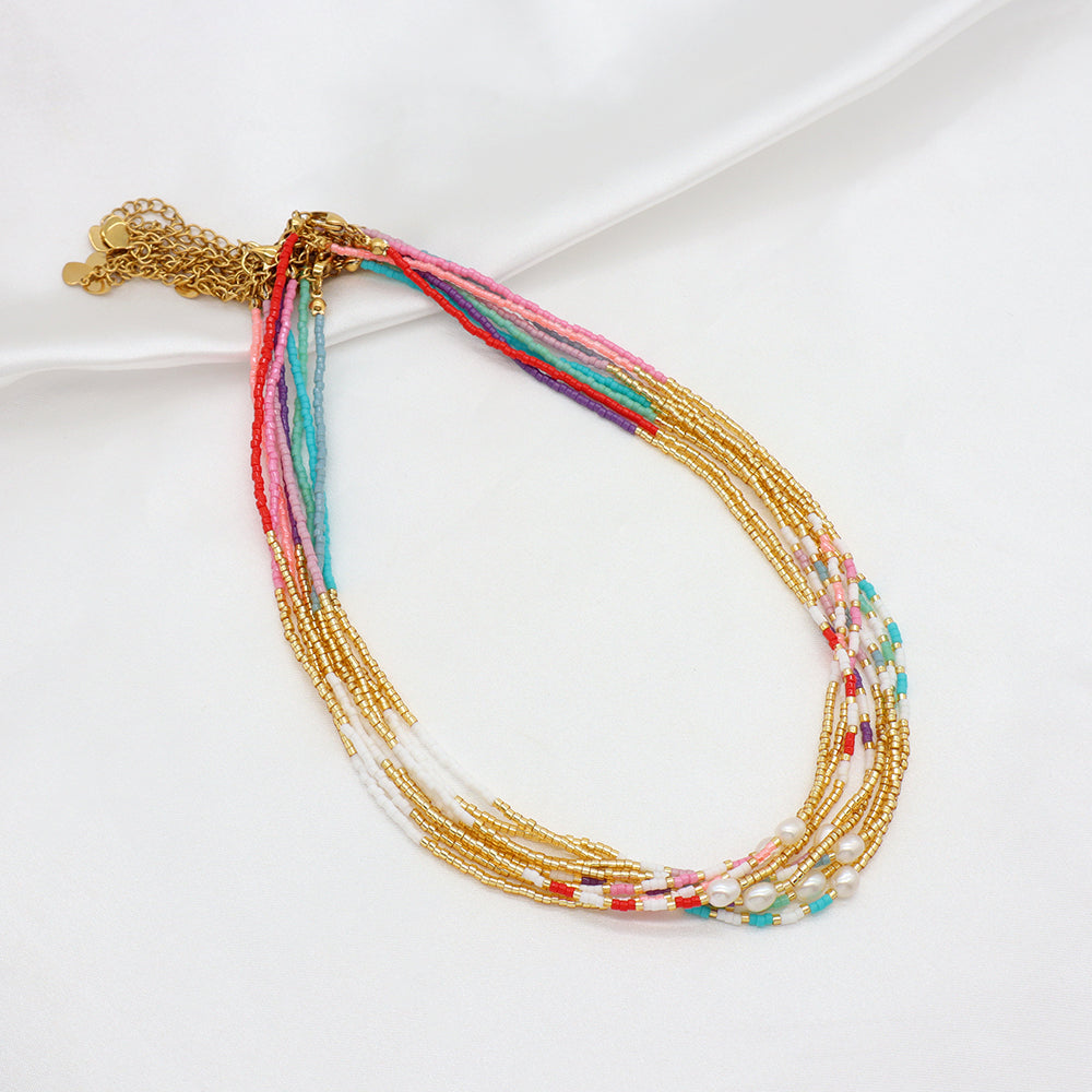 Handmade Custom Miyuki Necklace With Fresh Water Pearl Stainless Steel Necklace
