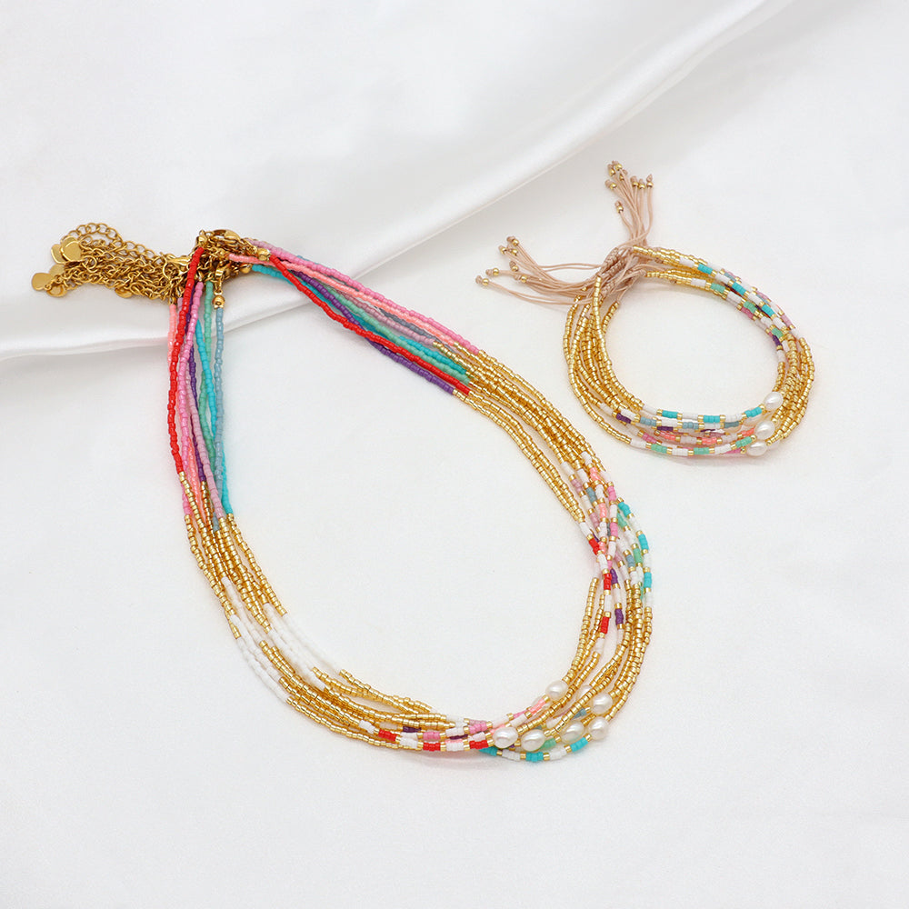 Handmade Custom Miyuki Necklace With Fresh Water Pearl Stainless Steel Necklace