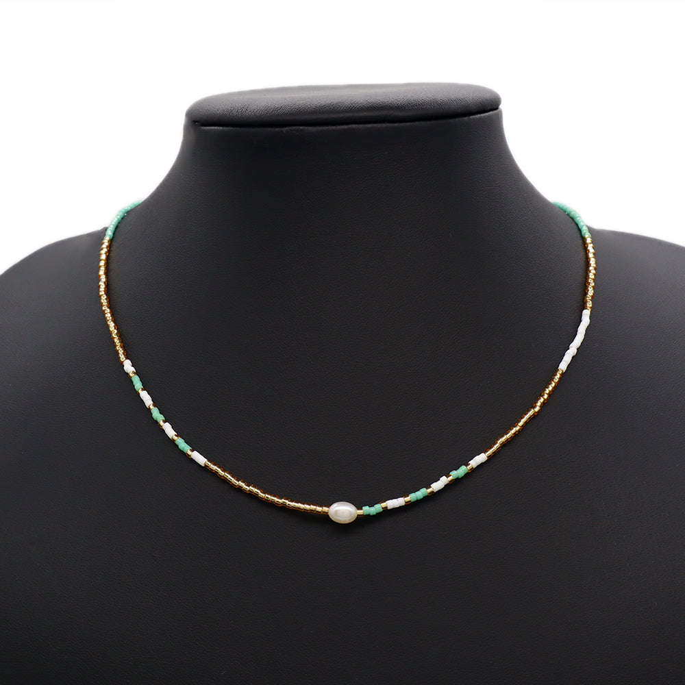 Handmade Custom Miyuki Necklace With Fresh Water Pearl Stainless Steel Necklace