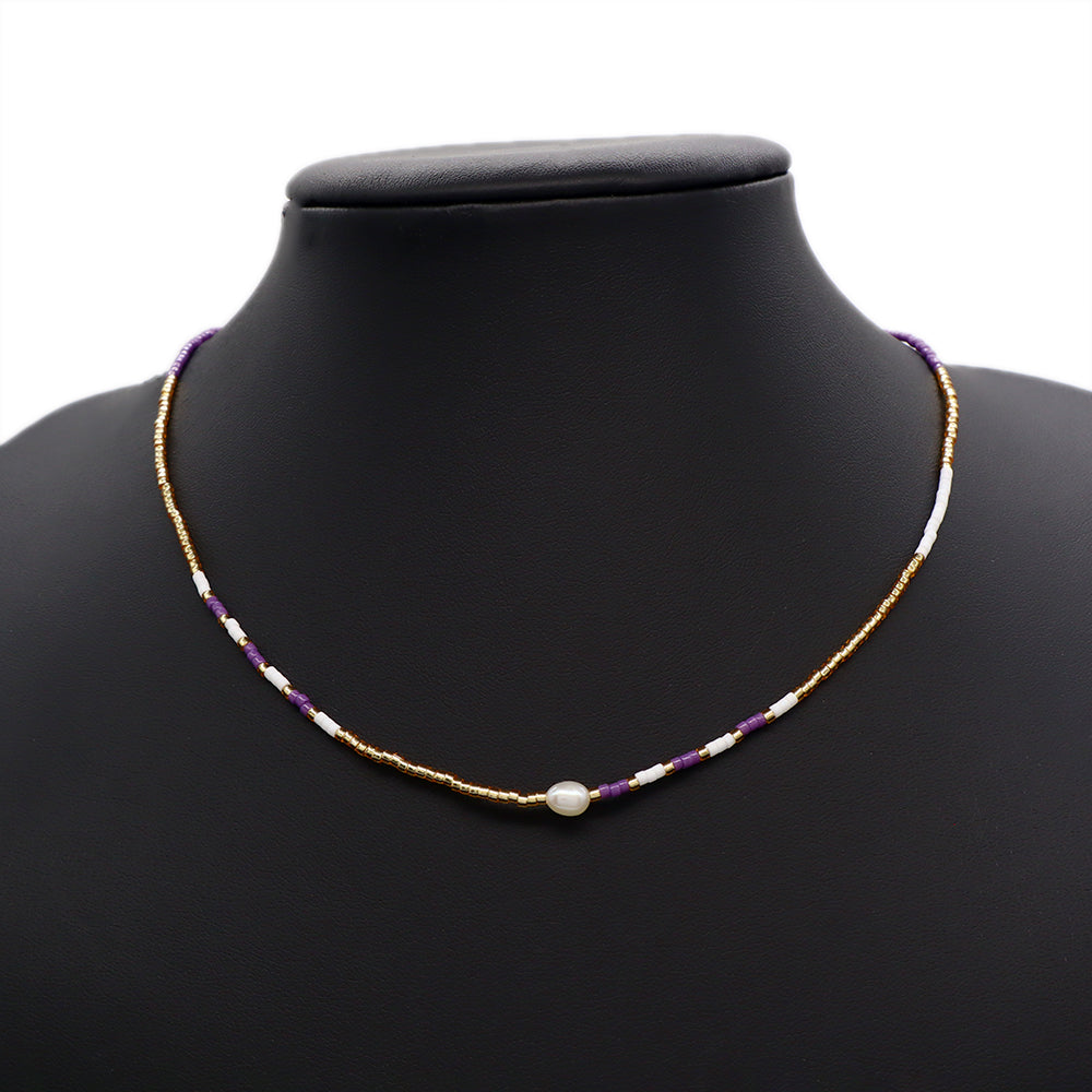 Handmade Custom Miyuki Necklace With Fresh Water Pearl Stainless Steel Necklace