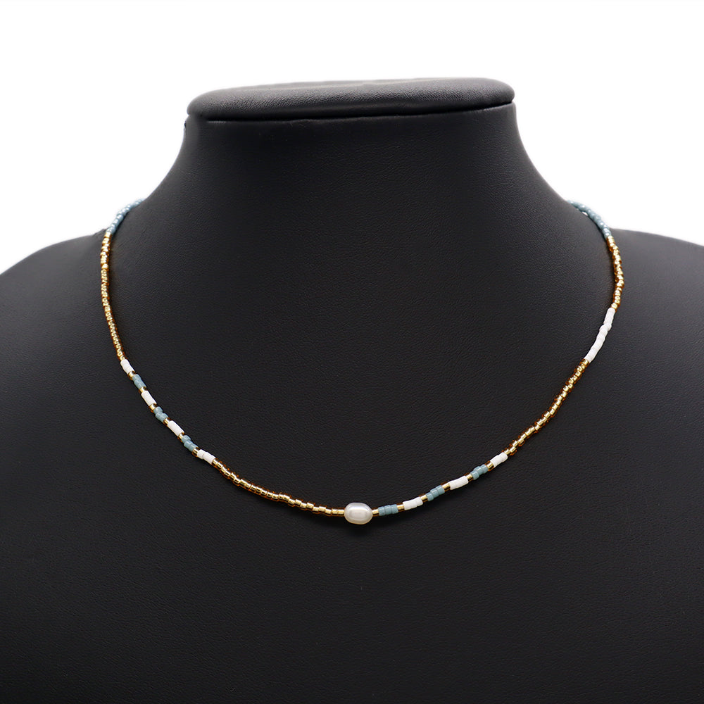 Handmade Custom Miyuki Necklace With Fresh Water Pearl Stainless Steel Necklace