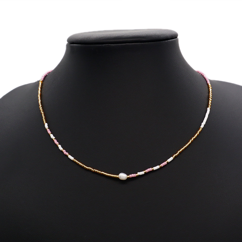 Handmade Custom Miyuki Necklace With Fresh Water Pearl Stainless Steel Necklace