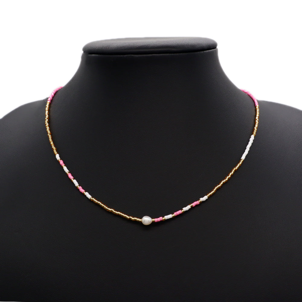 Handmade Custom Miyuki Necklace With Fresh Water Pearl Stainless Steel Necklace