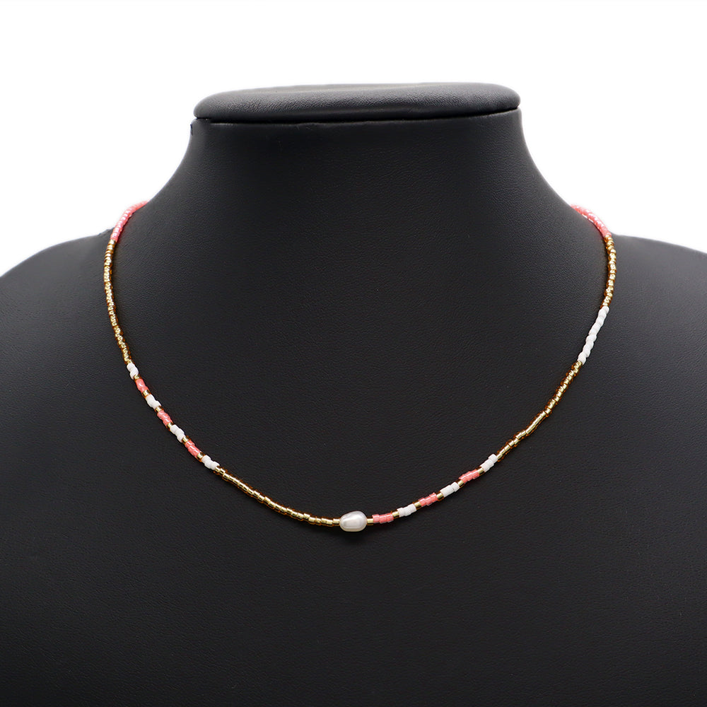 Handmade Custom Miyuki Necklace With Fresh Water Pearl Stainless Steel Necklace