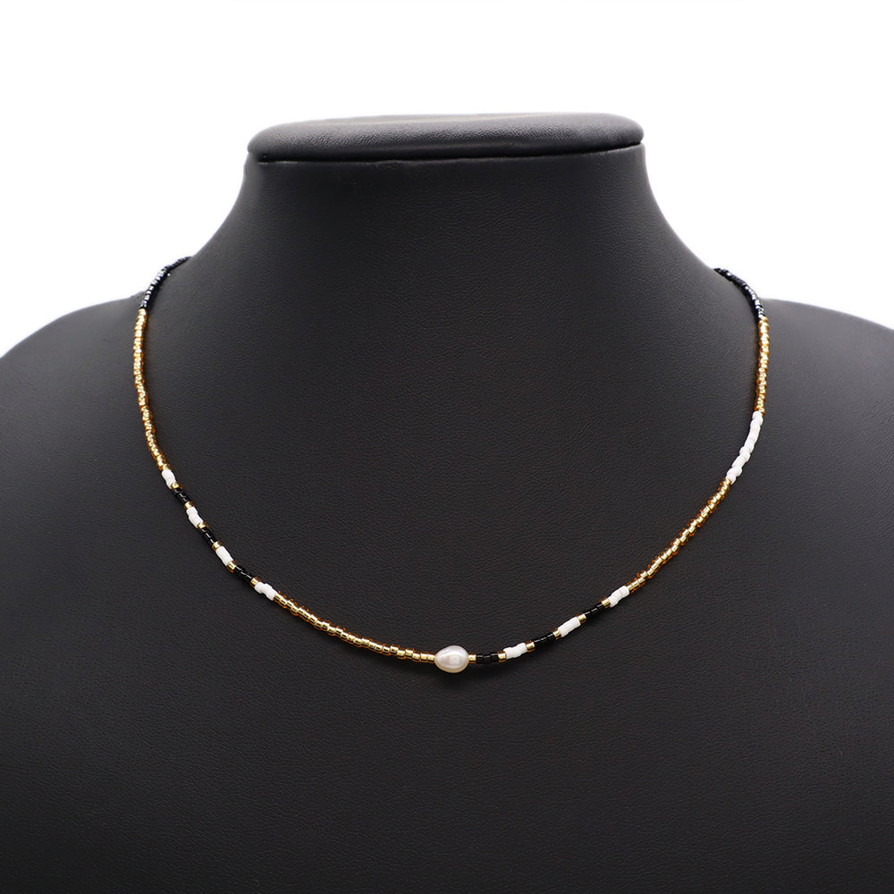 Handmade Custom Miyuki Necklace With Fresh Water Pearl Stainless Steel Necklace
