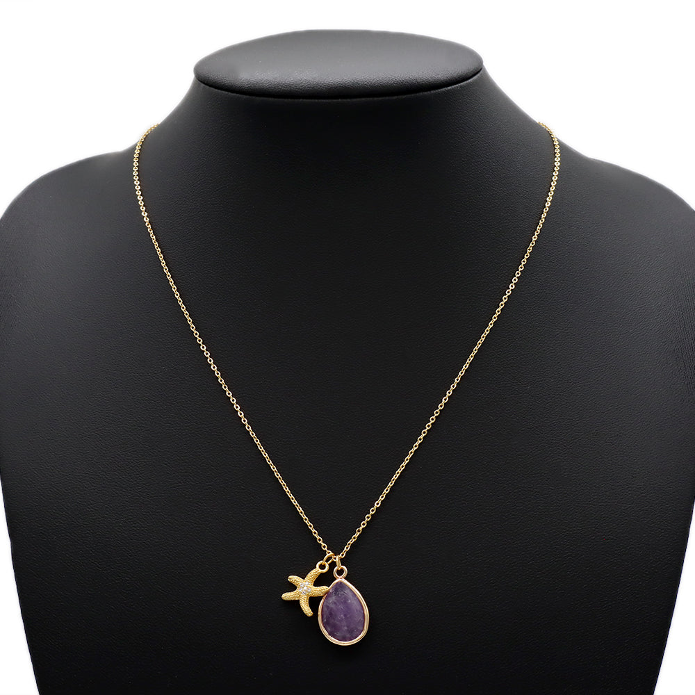 Handmade Custom Brass With Natural Stone Pendant Necklace