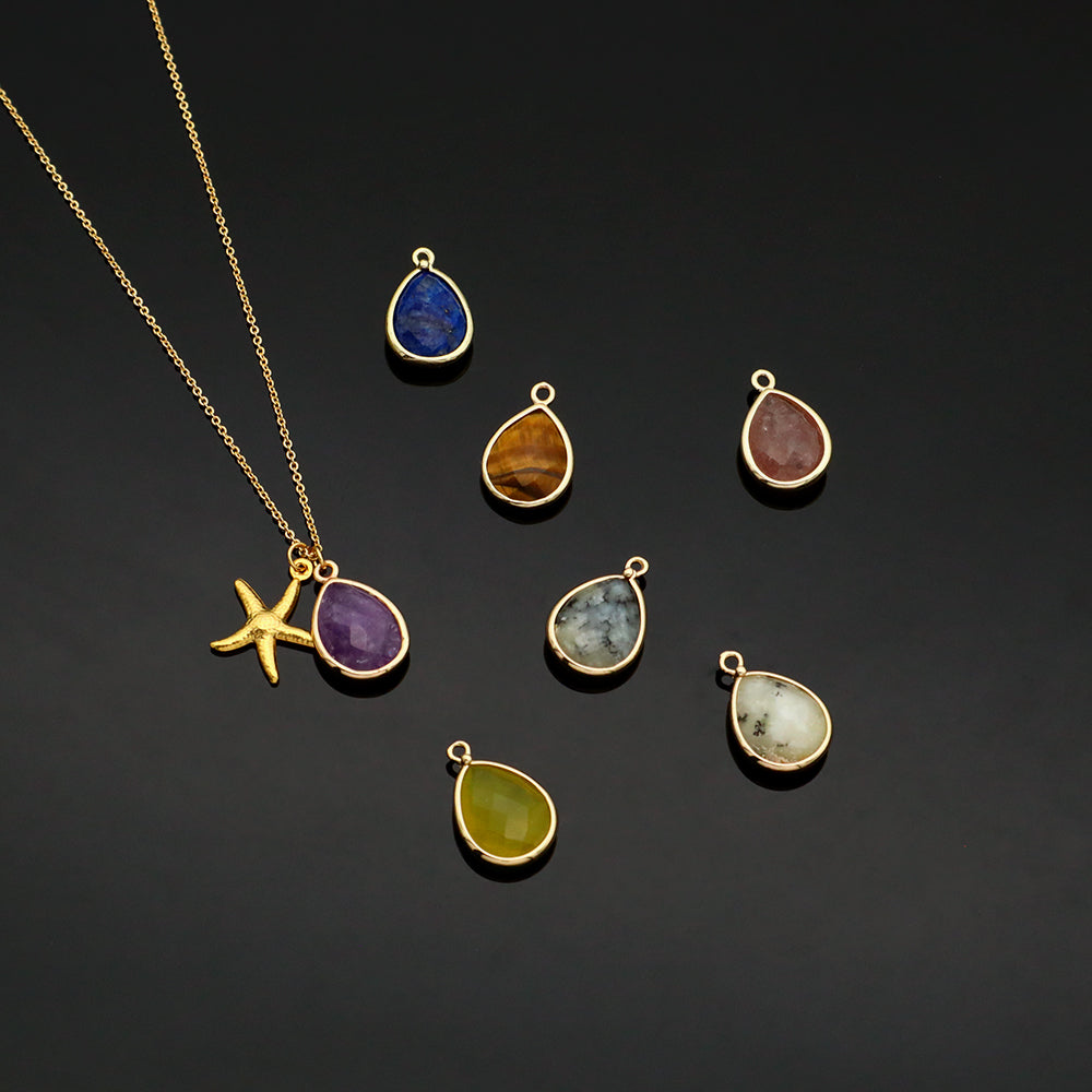 Handmade Custom Fashion Natural Stone Pendant Gold Plated Necklace