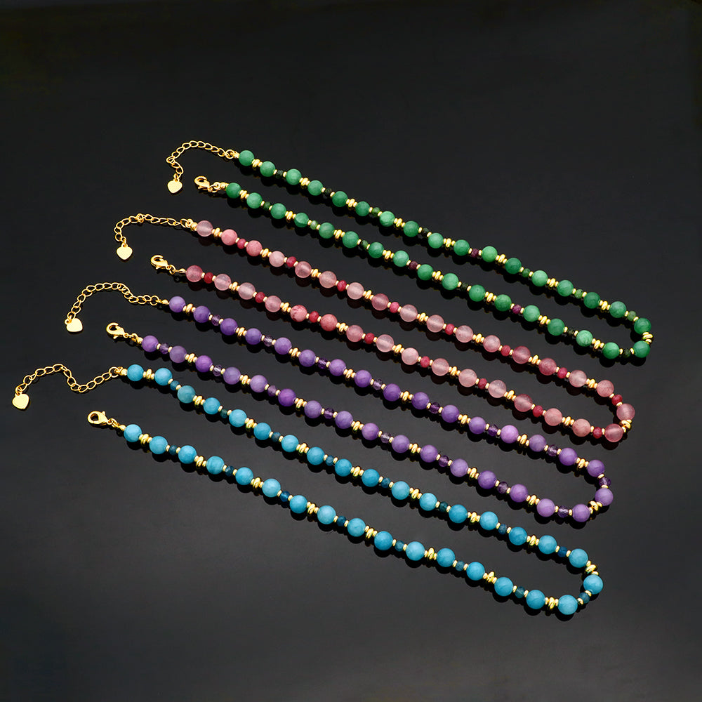 Handmade Custom Brass With Natural Stone Gold Plated Necklace