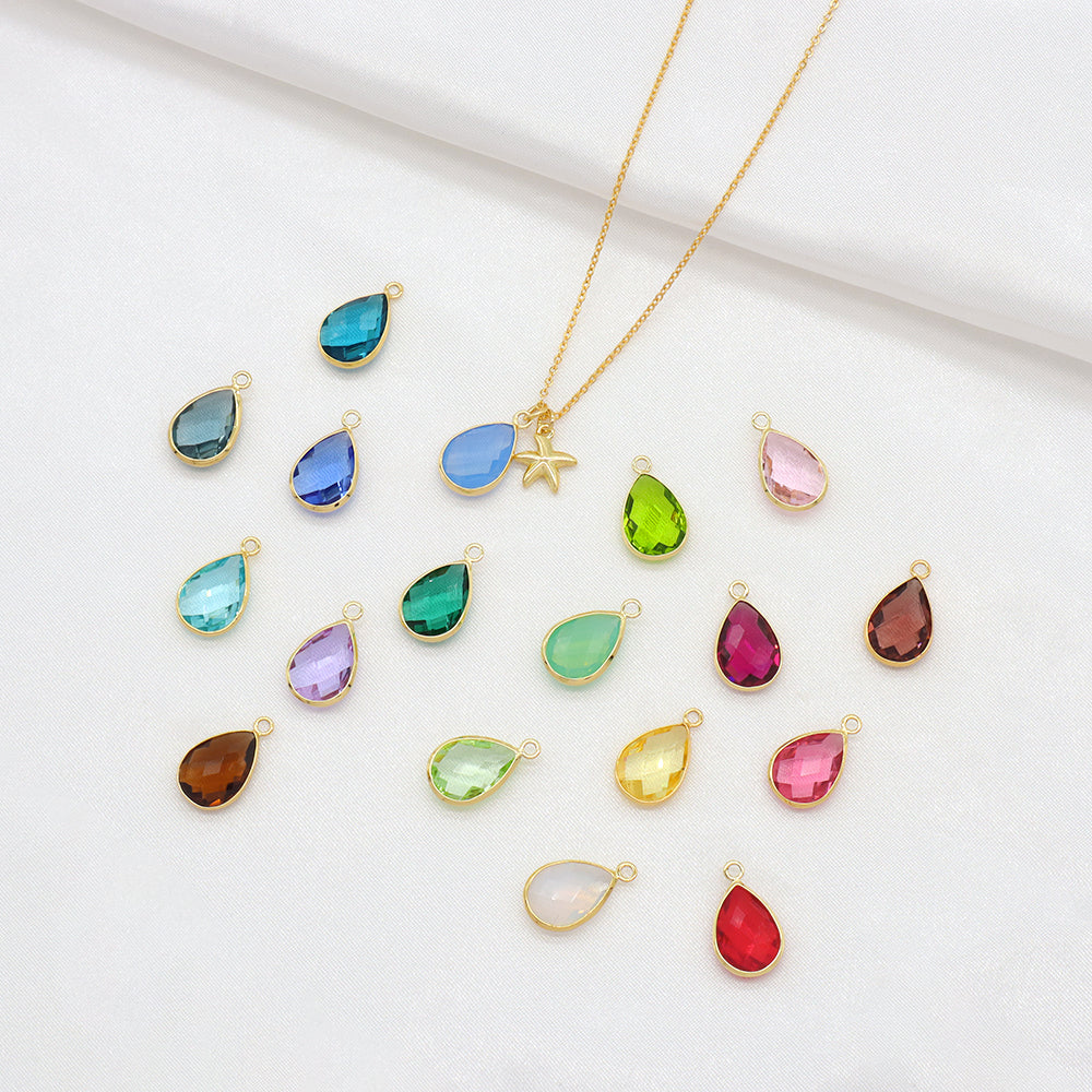 Handmade Customizable Glass Crystal Pendant Necklace Brass Gold Plated Necklace