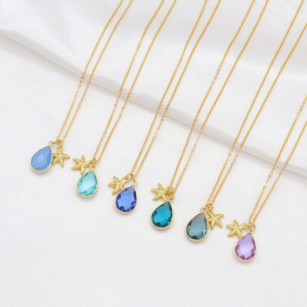 Handmade Customizable Glass Crystal Pendant Necklace Brass Gold Plated Necklace
