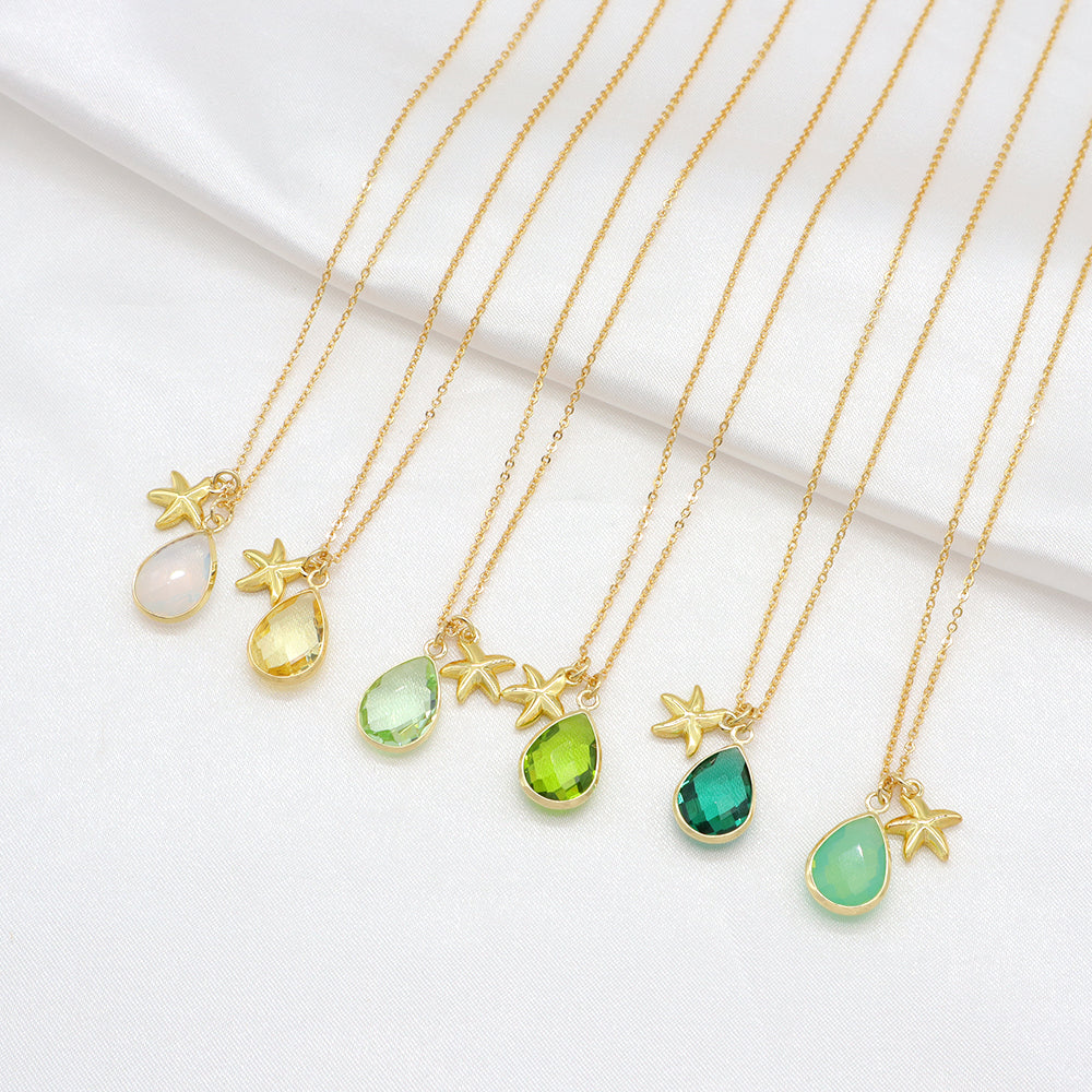 Handmade Customizable Glass Crystal Pendant Necklace Brass Gold Plated Necklace