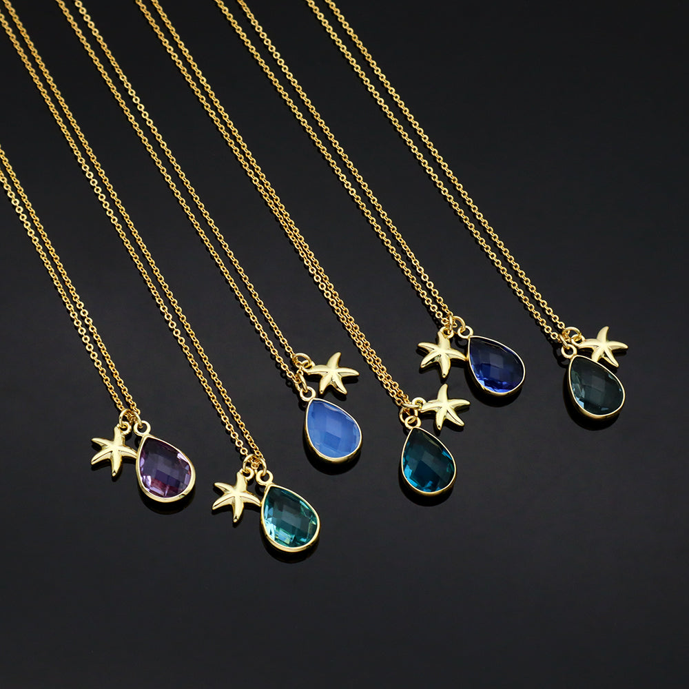 Handmade Customizable Glass Crystal Pendant Necklace Brass Gold Plated Necklace