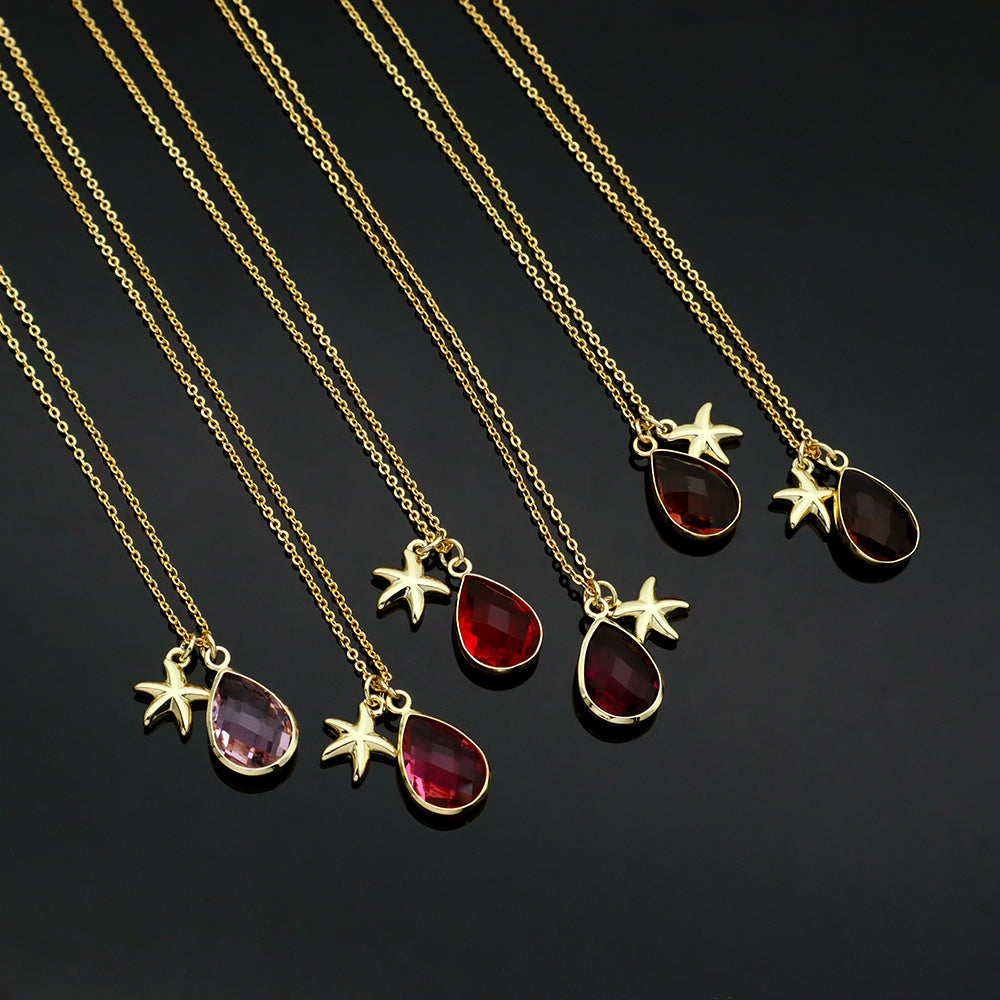 Handmade Customizable Glass Crystal Pendant Necklace Brass Gold Plated Necklace