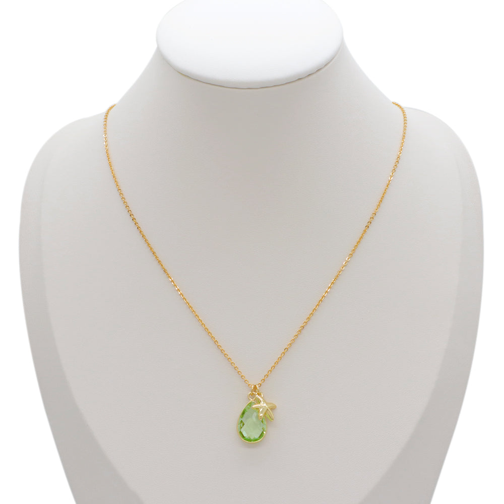 Handmade Customizable Glass Crystal Pendant Necklace Brass Gold Plated Necklace