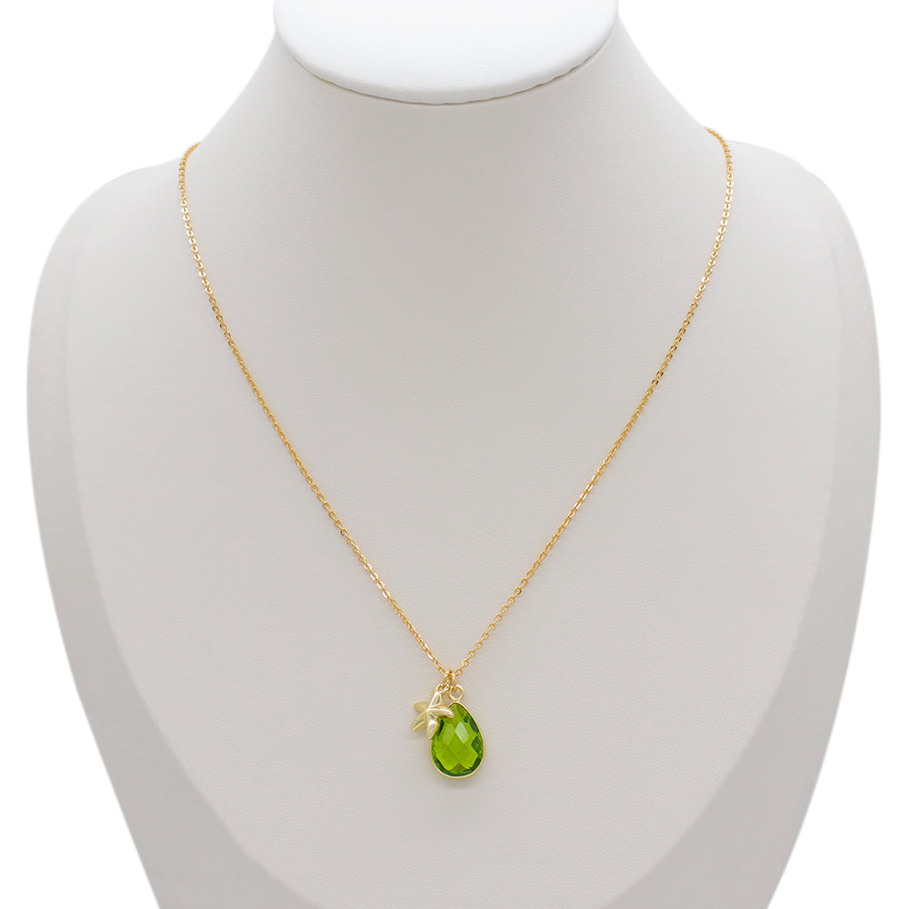 Handmade Customizable Glass Crystal Pendant Necklace Brass Gold Plated Necklace