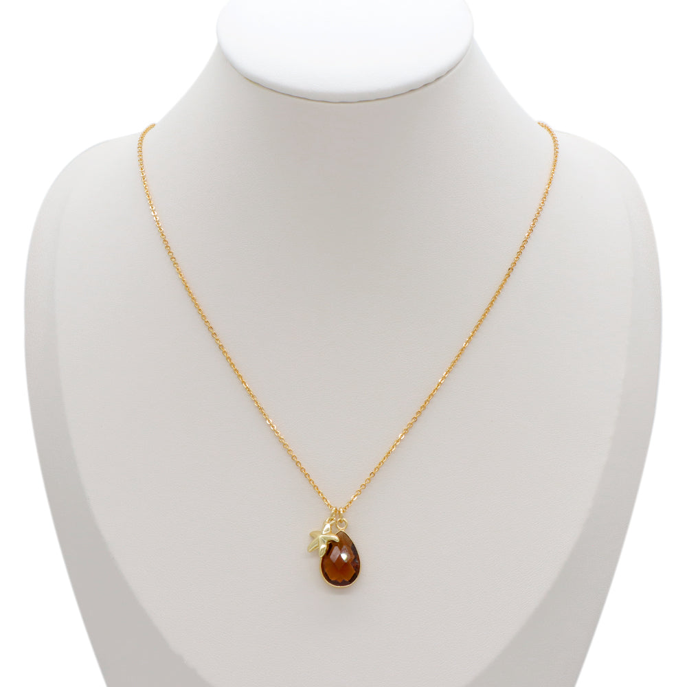 Handmade Customizable Glass Crystal Pendant Necklace Brass Gold Plated Necklace