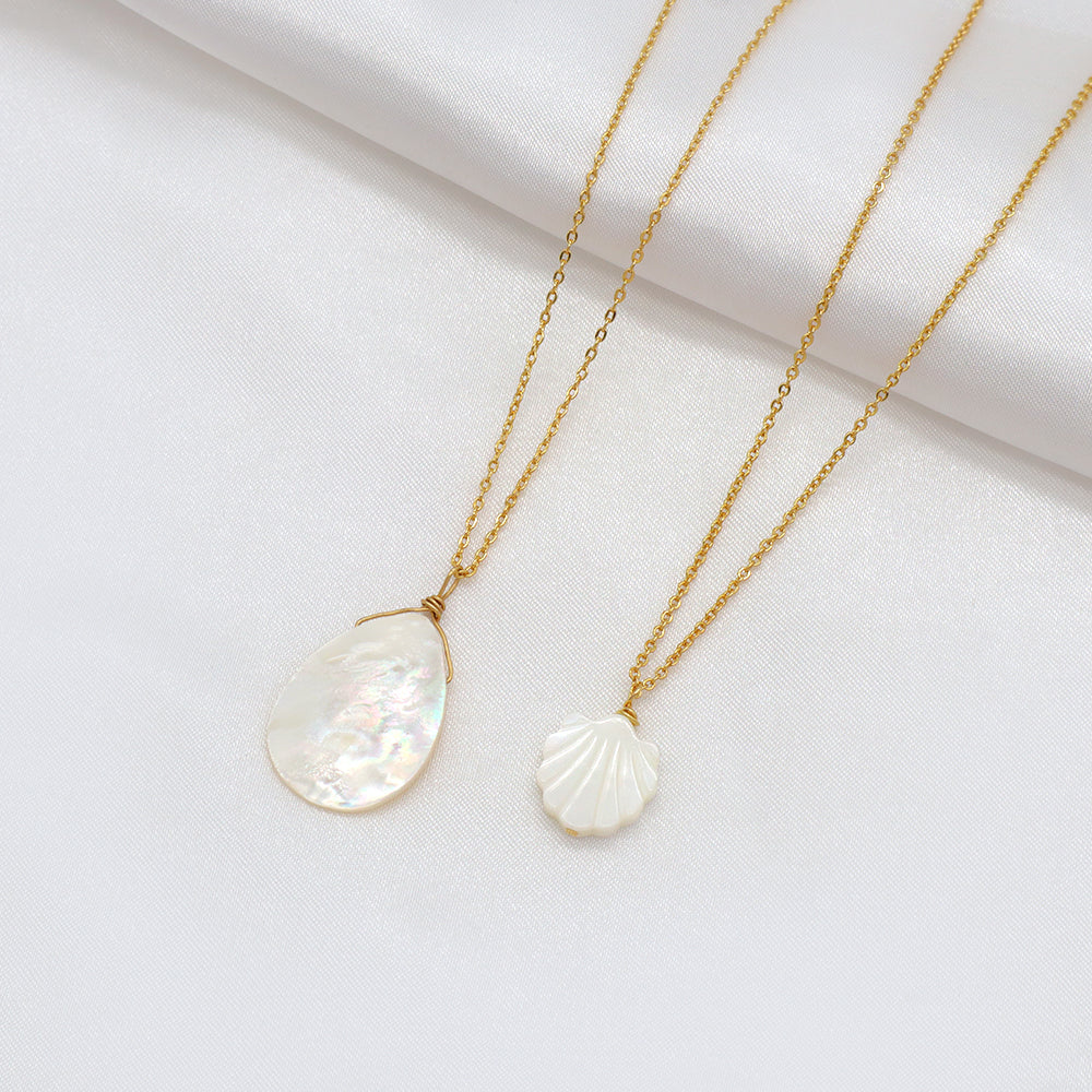 Handmade Custom Brass With Shell Pendant Necklace (with chain) Gold Plated Necklace