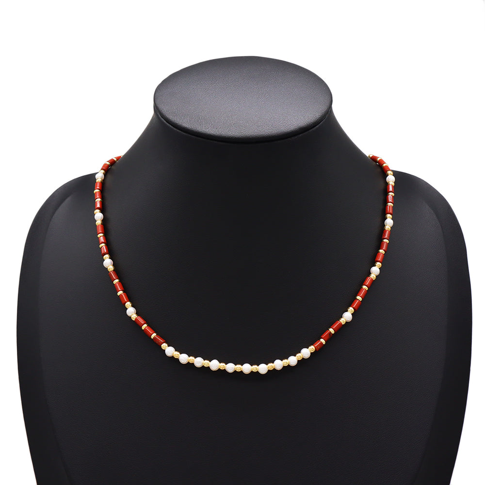 Handmade Customizable Natural Stone Necklace With Fresh Water Pearl