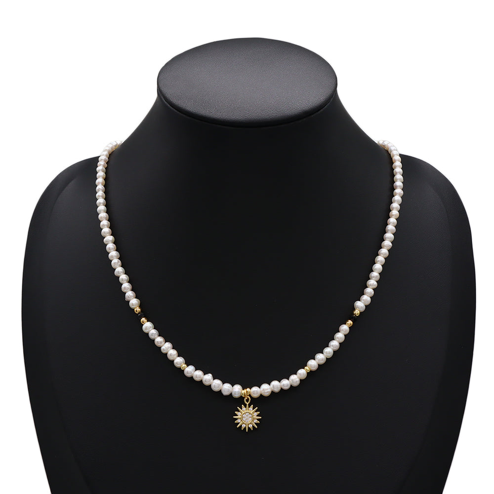 Handmade Customizable Fresh Water Pearl Necklace With Brass Pendant