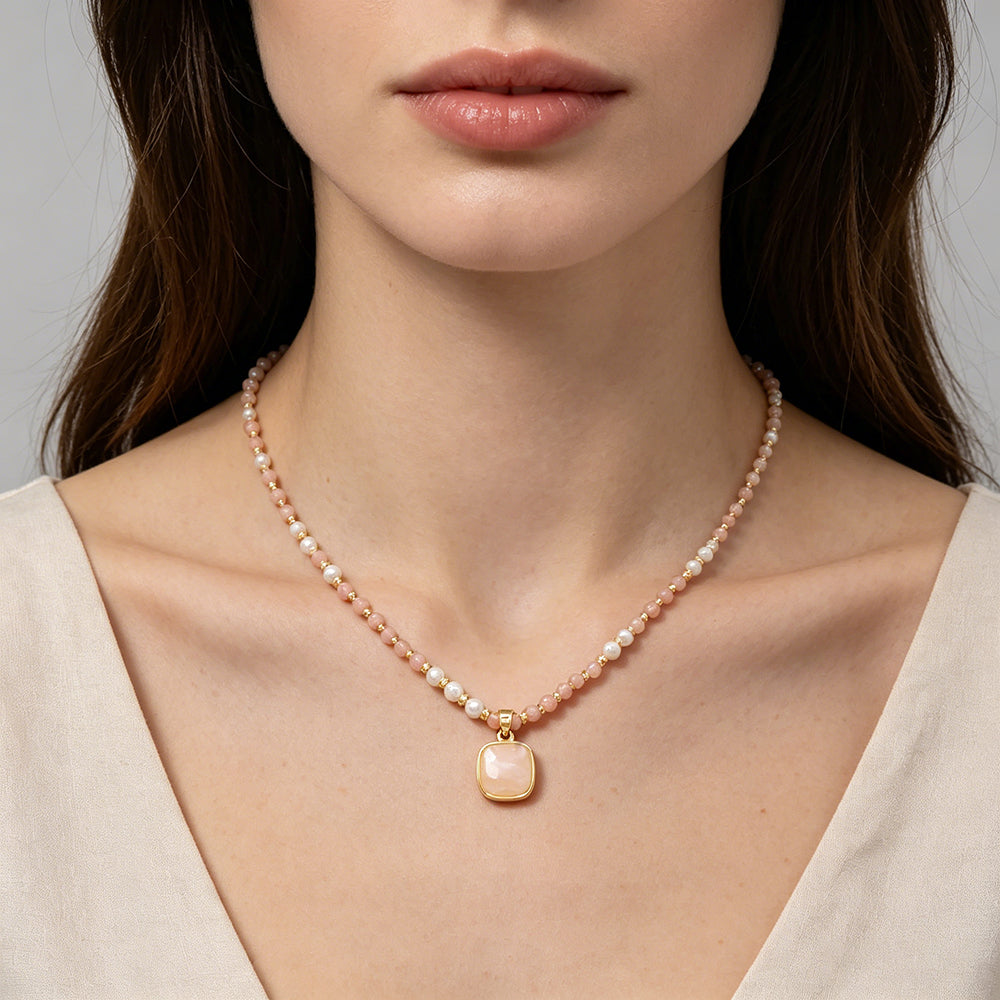 Handmade Customizable Natural Stone Beads Necklace With Natural Stone Pendant