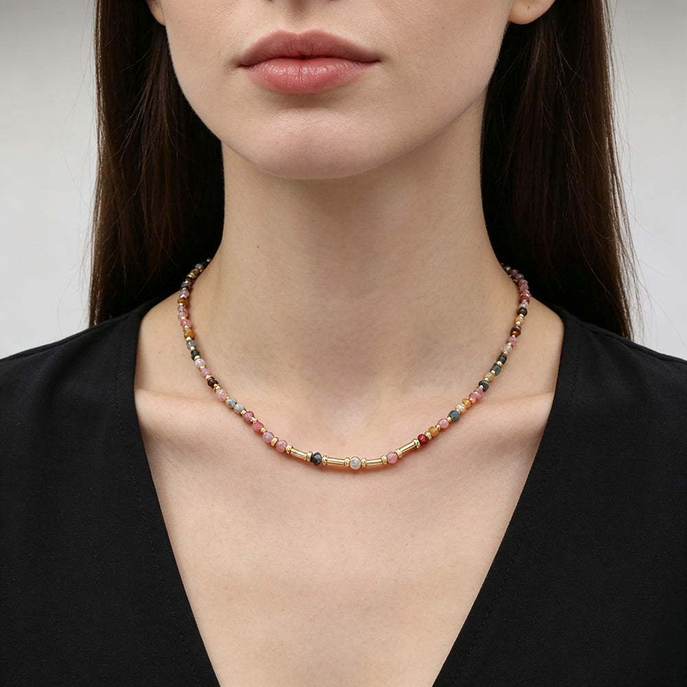 Handmade Customizable Natural Stone Beads With Brass Beads Necklace
