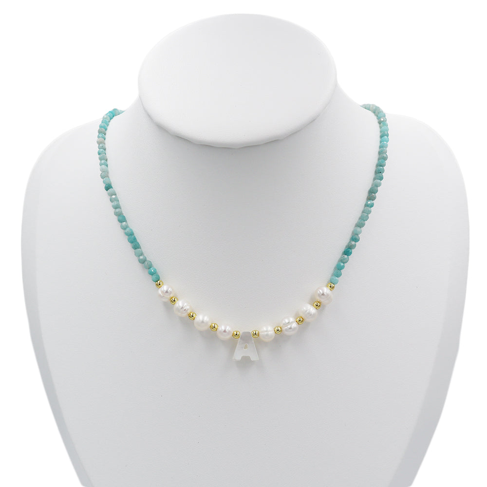 Handmade Customizable Natural Stone Beads With Fresh Water Pearl Shell Charm Bracelet and Necklace Jewelry Set