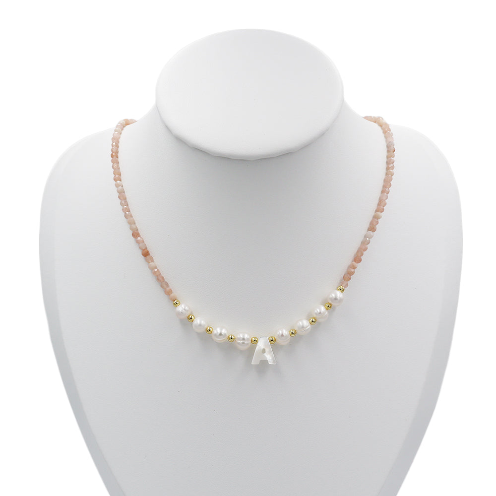 Handmade Customizable Natural Stone Beads Necklace With Fresh Water Pearl