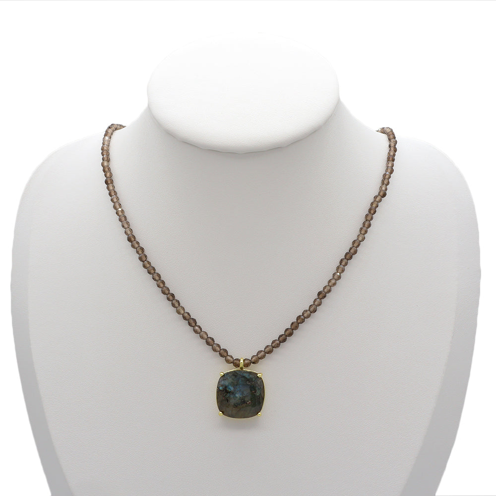 Handmade Customizable Natural Stone Beads Necklace With Natural Stone Pendant