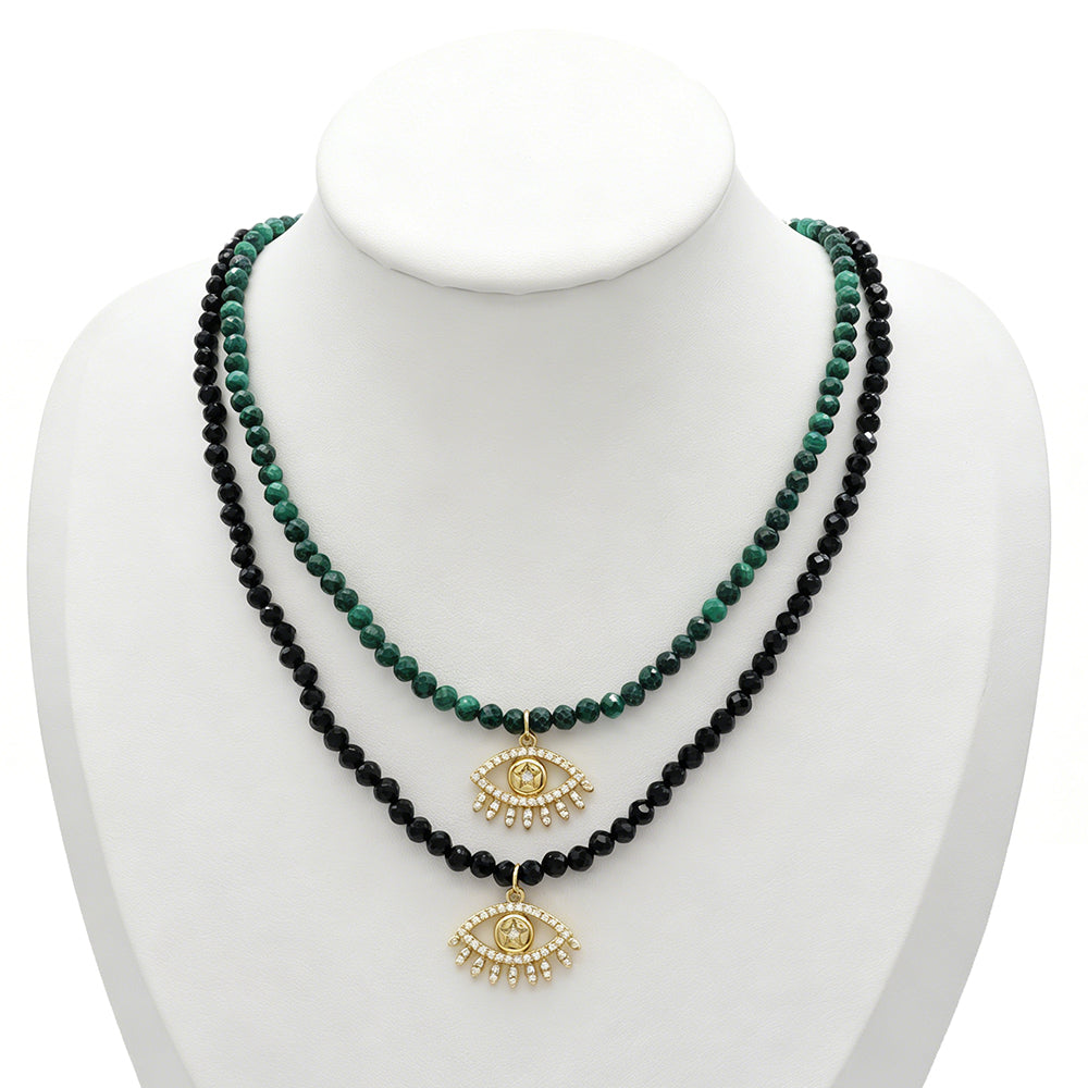 Handmade Customizable Natural Stone Beads Necklace With Brass Pendant