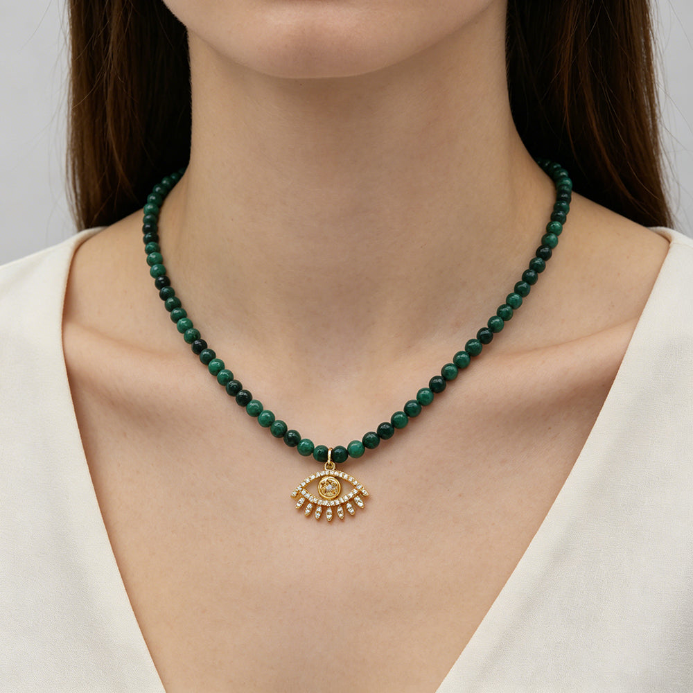 Handmade Customizable Natural Malachite Beads Black Onyx Beads Necklace With Brass Pendant