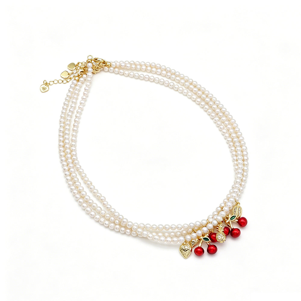 Handmade Customizable Fresh Water Pearl Necklace With Enamel Brass Pendant
