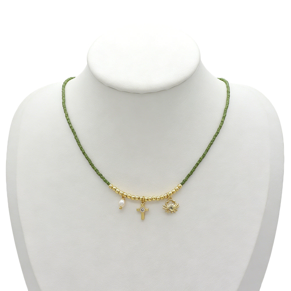 Handmade Customizable Miyuki Beads Necklace With Pearl Brass Pendant