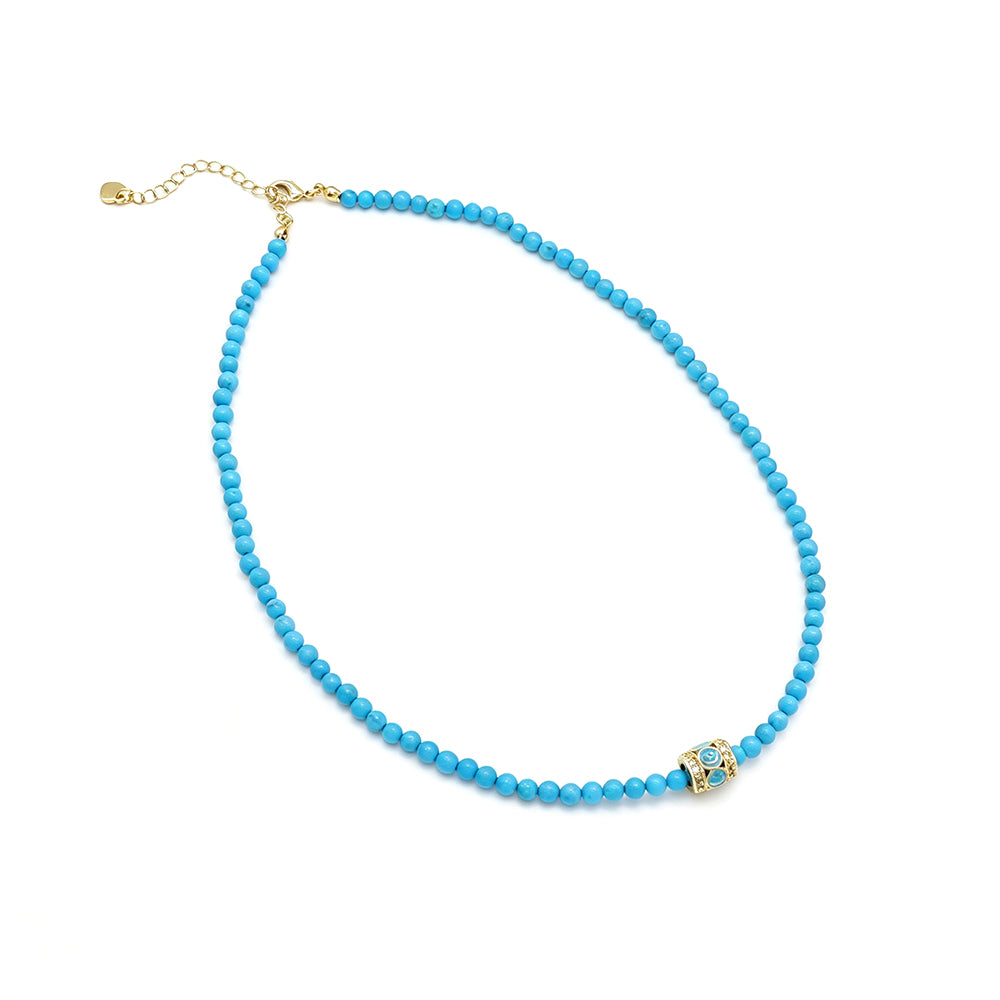Handmade Customizable Natural Stone Beads Necklace With Enamel Pendant
